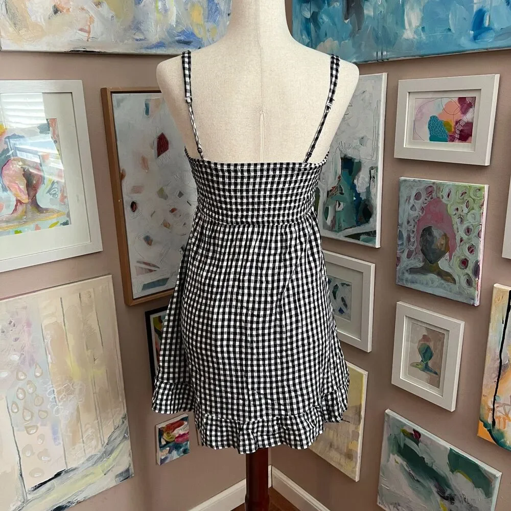 Abercrombie & Fitch Gingham Smocked Mini Dress Navy White‎ Cottagecore Size S